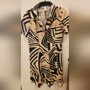 Abstract Black and Tan Button-Up Shirt